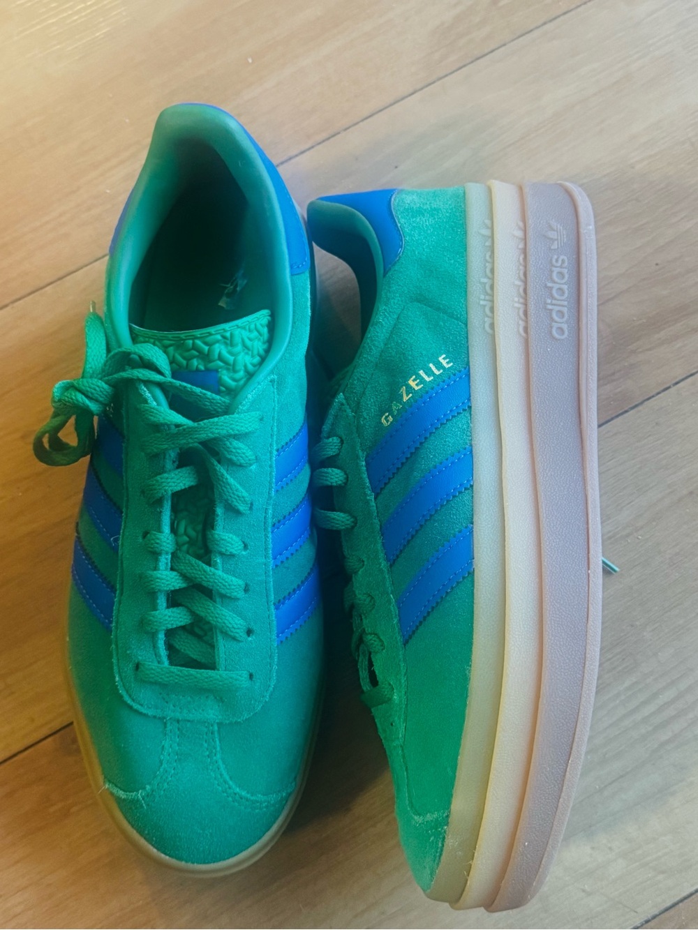 Adidas Gazelle Green Low-Top Sneakers with Blue Accents | Stack | Platform - Picture 3 of 7